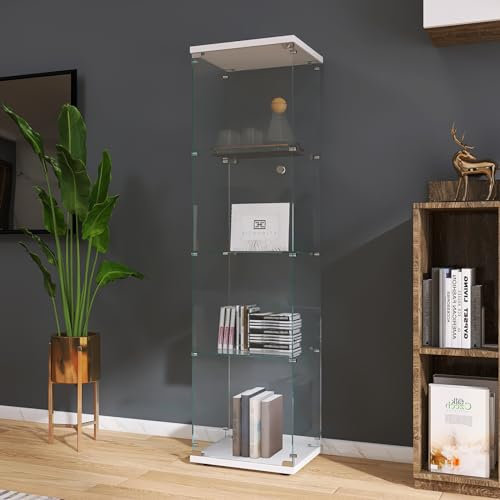 KSFASHZ 4-lagers glasfönster, 1 dörr, display vitrinskåp med lås, kolumn display vitrin vardagsrum med lås glasmonter för vardagsrum 164 × 42,5 × 36,5 cm