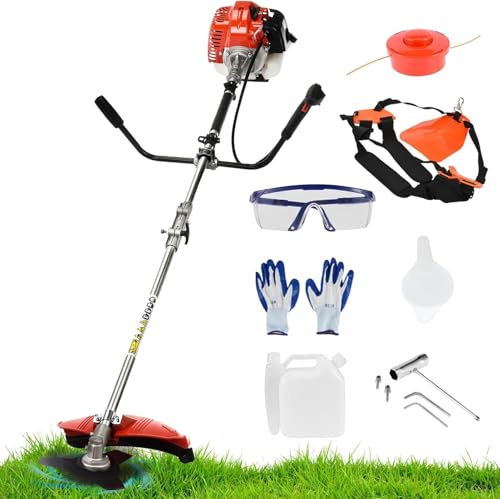 52cc 2-Stroke Petrol Strimmer, 5 In 1 Gas Weed Eater Trimmer, Garden Grass String Trimmer, Cordless Long Reach Brush Cutter, Pruner Pole Saw Lawnmower Outdoor Power tool (2 in 1 Orange)