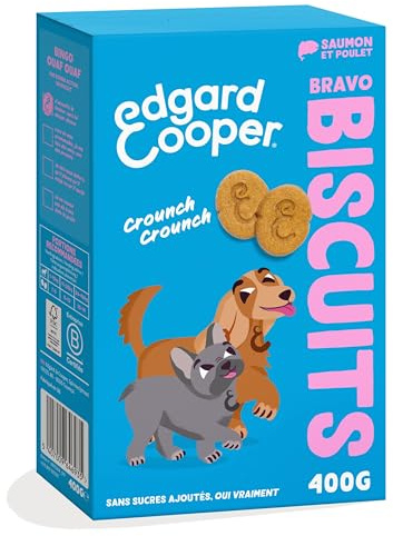 Edgard & Cooper Leckereien für Hunde, Proteinkekse, natürlich, für ausgewachsene Hunde, ohne Getreide, Box mit 400 g x 1, Lachs & Huhn