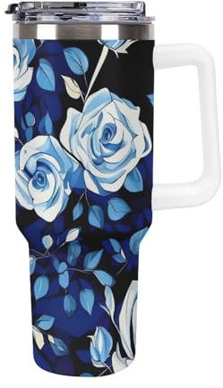 Porte-gobelet de voiture avec motif floral bleu imprimé roses étanches pour porte-gobelet de voiture