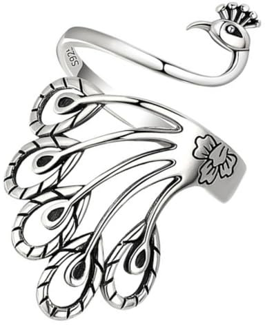 JPXXFM Dustierbare Frauen Pfau Ring Vintage Strickring Mode Statement Schmuck Zufälliger