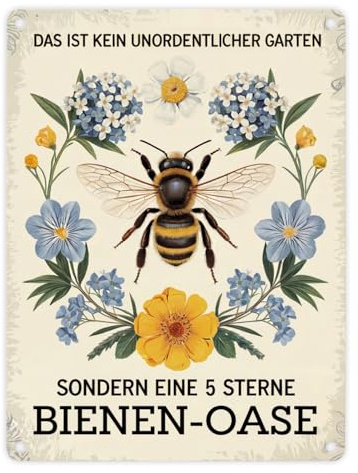 Biene mit Blumen DAS IST KEIN UNORDENTLICHER GARTEN Metallschild in 15x20 cm Lustiges Bienenschild für Gartenliebhaber