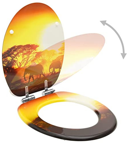 Asiento de inodoro con tapa de cierre suave, diseño de sabana MDF, silencioso y cierre suave para baño moderno, duradero y fácil de limpiar