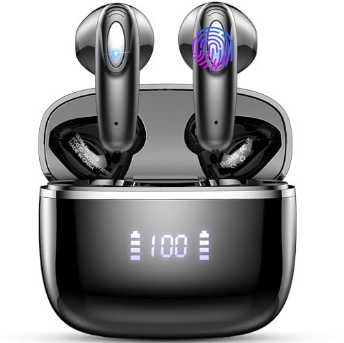 Cuffie Bluetooth, 2025 Auricolari Bluetooth5.3 con Stereo 3D Immersivo, Cuffie Wireless Cancellazione Rumore con 4 ENC Mic, 40 Ore Cuffie Senza Fili LED Display, IP7 Impermeabili Cuffiette Bluetooth