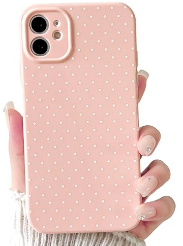 NITITOP Compatible with iPhone 11 Case Cute Simple Polka Dot Aesthetic Design for Women Girls Stylish Full Camera Soft TPU Shockproof Protective Cover - Pink