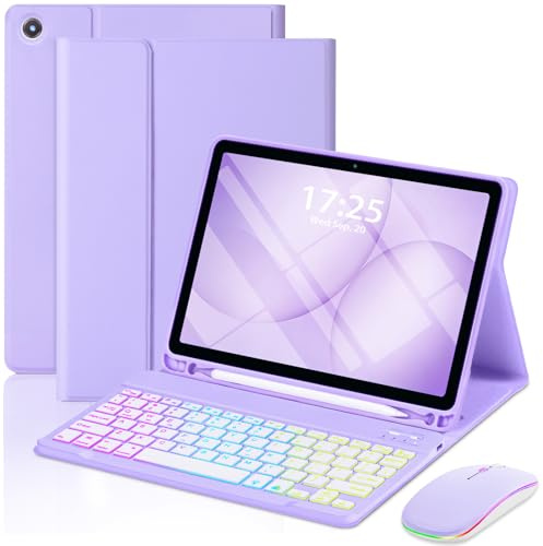 EAMPANG Étui avec clavier et souris pour Samsung Galaxy Tab A11 Plus/A9 Plus 2025/2023 11, 7 couleurs, rétroéclairage arc-en-ciel, coque magnétique amovible avec fente pour stylo pour tablette A11+