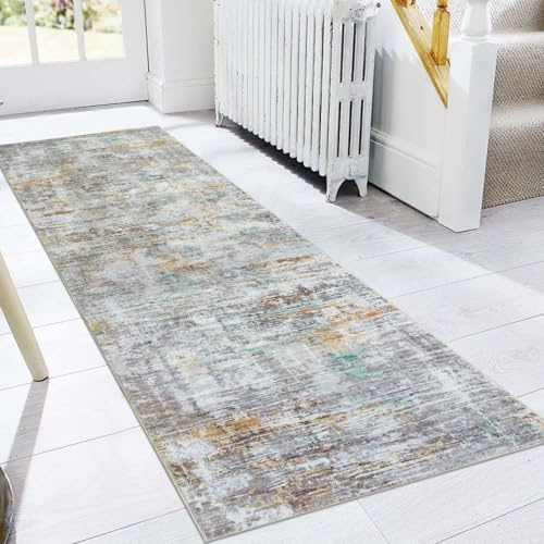 Famibay Flurläufer, rutschfest, 50 x 150 cm, grau, waschbar, schmal, für Flur, Küche, Eingangsbereich, Waschküche