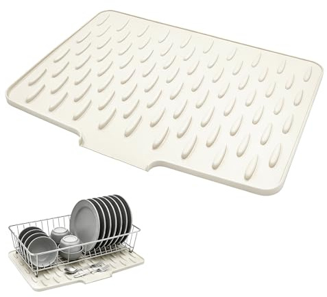 xiaoxiaozhijia Alfombrilla de escurridor de platos,Alfombrilla protectora de tapa de silicona,Tapete Escurridor de Platos,Apto para fregaderos y encimeras de cocina (Blanco)