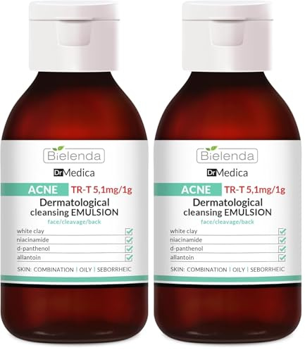 Bielenda Dr Medica Acne - Dermatologische Reinigungsemulsion für Gesicht, Dekolleté und Rücken, Reinigungslotion, Reinigungslotion für Mischhaut, Fettige & Akne Haut, 250 ml (Packung mit 2)