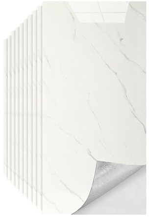 Fliesenaufkleber Marmor, Klebefliesen Wasserfest, 60 Stück Selbstklebende Wandpaneele mit Steinoptik für Küche, Badezimmer, Schlafzimmer, Wohnzimmer, 60cm x 30cm, Weiß
