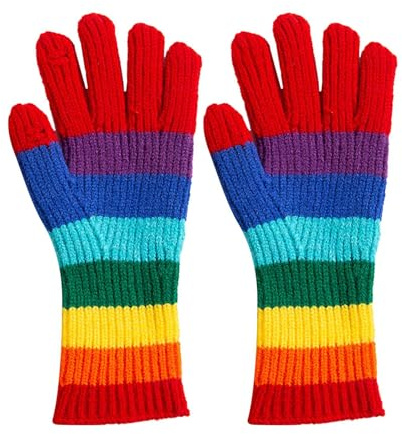 Strickhandschuhe mit Regenbogenstreifen, 2-Finger-Touchscreen-Fäustlinge, warme Winter-Handbekleidung, dehnbar, bunt, gestrickt, Outdoor-Handschuhe, Sport, Abenteuer, Ausrüstung für Herren, Damen