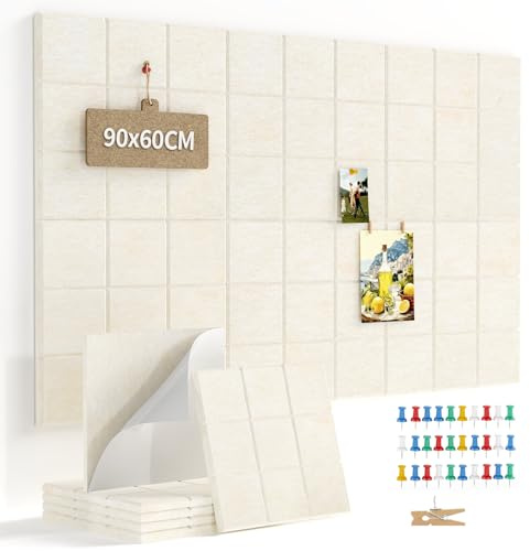 Uoisaiko Filz Pinnwand Selbstklebend, Modern Korkwand Alternative, 6er-Set | 90x60cm Modular Fotowand mit 30 Reißzwecken, Memoboard für Büro, Klassenzimmer und Zuhause zur Wanddekoration