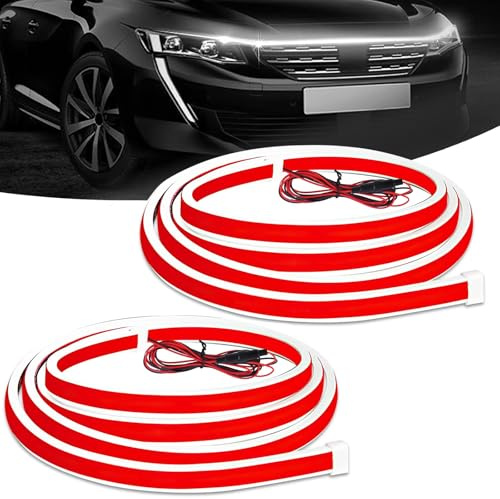 2 Piezas 180cm Luces LED para Coche, Tira de Luces para Capó de Coche 10-16V Luces LED Exterior Luz Ambiente Circulación Diurna Universal Impermeable Car Decorativas Diurna Flexible para SUV (Blanco)