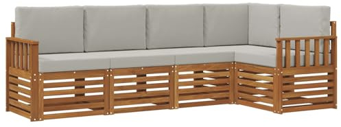 vidaXL Sofagarnituren 5 pcs Natürlich und Hellgrau Massivholz Akazie, Garten-Sofa, modernes Outdoor-Möbel, robuster Lounge-Satz, Bequeme Terrasse-Sitzmöbel für Dein Zuhause