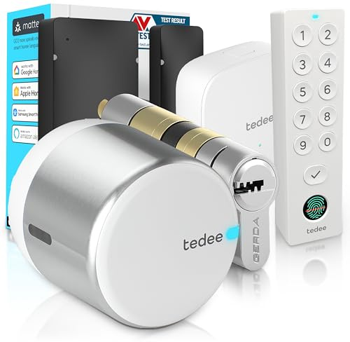Tedee GO2 - Serratura intelligente in alluminio con WiFi, cilindro Exxo Smart, impronta digitale e sensore porta, sicurezza classe 6, accesso remoto e blocco automatico senza chiave | Alexa, Google