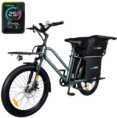 ZoulaGlide Electric Cargo Bike, 48V 25AH Battery, 62+ Miles Range | 60NM Torque, Step-Thru Aluminum Alloy Frame, Colorful LCD Display, 7-Speed, Front Suspension, for Camping
