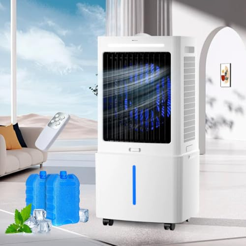 Climatizador 25L 4 en 1 Gran Aire Acondicionado Portátil Sin Tubo con Mando a Distancia, 2 Cajas de Hielo