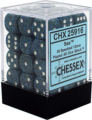 Chessex Speckled 12mm d6 Dice Blocks with Pips (36 Dice) - Sea