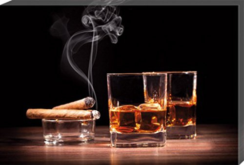 1art1 Alkoholische Getränke Poster Whiskey Und Zigarren Bilder Leinwand-Bild Auf Keilrahmen | XXL-Wandbild Poster Kunstdruck Als Leinwandbild 120x80 cm