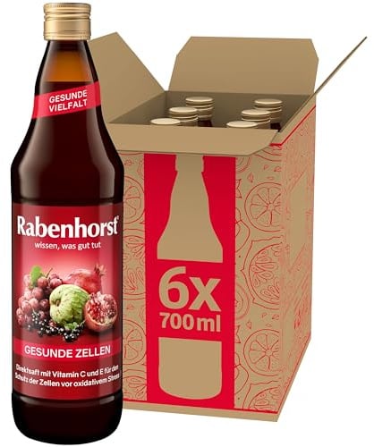 RABENHORST Gesunde Zellen 6er Pack (6 x 700 ml) - Mehrfruchtsaft mit Vitamin C, E, Traubenkern-Extrakt und entkoffeiniertem Grüntee-Extrakt