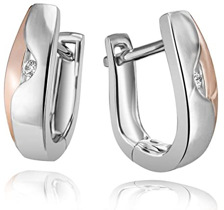 Goldmaid Damen-Creolen 925 Sterlingsilber rot vergoldet 2 weiße Zirkonia Ohrringe rosegold Schmuck