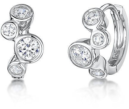 JOOLS by Jenny Brown - Huggie Raindance Bubble Boodles Style Silber Ohrringe für Frauen – Set mit 4 Rub Over AAA Qualität Zirkonia Steinen – 925 Sterling Silber – Hypoallergen – 15 mm