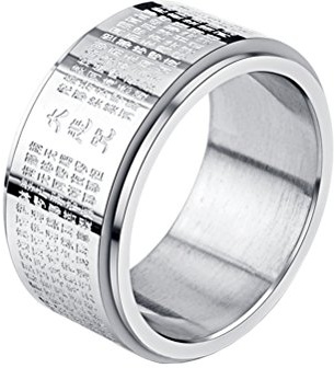 HIJONES Herren Edelstahl 11mm Breite Chinesische Zeichen Gravierte Buddha Mantra Gebet Spinner Ring