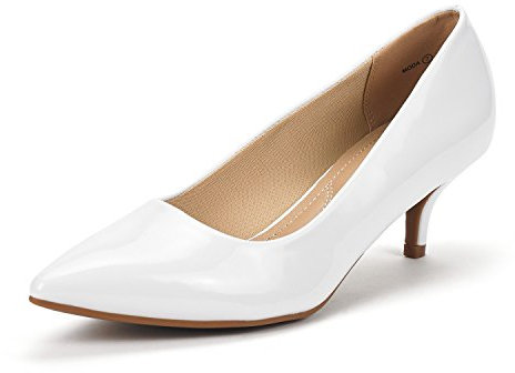 DREAM PAIRS Women's Kitten Heels Pointed Toe Dress Court Shoes Moda White Pat Size 9 US/ 7 UK