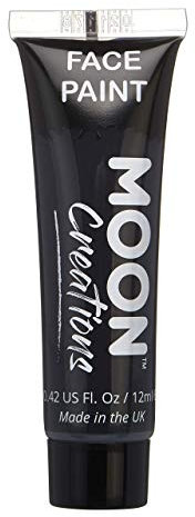 Moon Creations Tubos de pintura facial y corporal | Sin escamas | Sin crueldad | Pintura facial para niños, adultos, disfraces, festivales, Halloween Negro 12ml