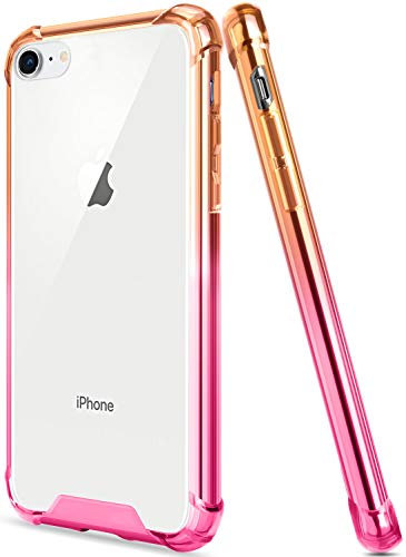SALAWAT for iPhone SE 2020 Case, iPhone 7 Case, Clear iPhone 8 Case Cute Anti Scratch Slim Phone Case Cover TPU Bumper Hard PC Back Shockproof Protective Case for iPhone SE/8/7 4.7 Inch (Orange Pink)
