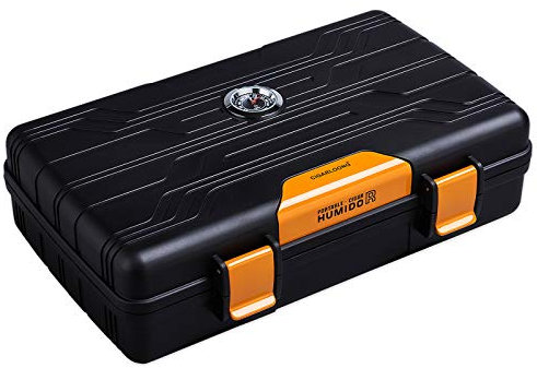 Zigarren-Humidor für Reisen, Doppelschichtig, mit Hygrometer und Luftbefeuchter (Farbe: Orange)