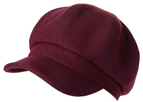 Fancet Women's Medium Grey Wool Newsboy Beret Cap with Adjustable Size and Sun Protection