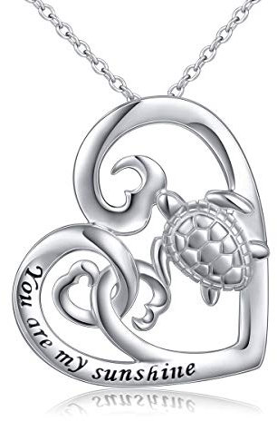 Flyow Langlebigkeit und Gesundheitsgeschenke 925 Sterling Silber Tier Schmuck Schildkröte Herz Halskette für Damen Teen Girls 18 Zoll Kette (Schildkröte)