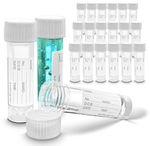 RE-GEN 20x 30ml Transperant Plastic Specimen Sample Container Pots - Secure Screw Top Lids, Clear Identification Label Markers