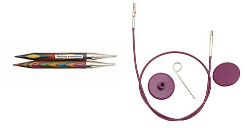 KnitPro 20421 wechselbare Nadelspitzen Symfonie Holz kurz, 3,00 mm & 10500 Nadelseil Endkappen, Nadelseil 20 cm nur f.Kurze Nadeln