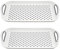 Set of 2 Anti-Slip Rectangular Serving Tray Non-Slip Top & Bottom Plastic Dinner/Drinks Trays with High Grip Silicone Rubber Surface with Grip Handles Blue, Grey & White (Grey & Grey)