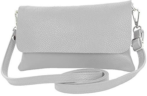 modamoda de T226 Damen Leder Clutch Umhängetasche Abendtasche Small handmade in Italy, Farbe:Telegrau