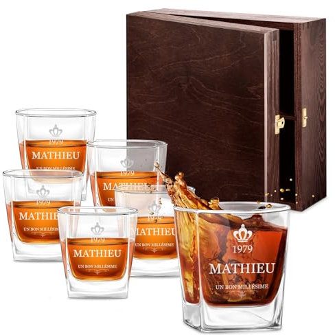 Maverton Ensemble de 6 Verres à Whisky pour lui - Cadeau Homme - Verres classique pour connaisseurs - Gravure au Laser sur chaque Verre a Whisky 250 ml - Cadeau Personnalisé pour homme - Connaisseur