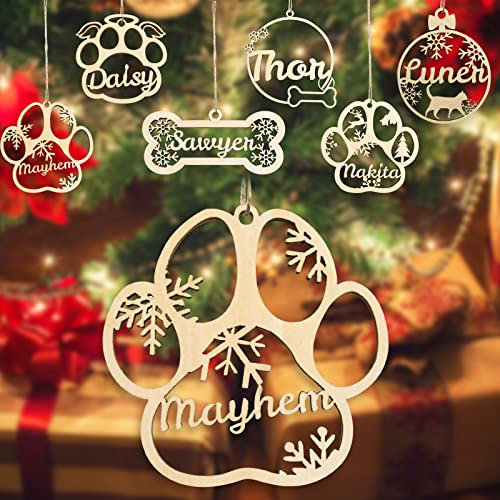 Personalisierte Hund Weihnachtsschmuck, benutzerdefinierte Holz Ornamente Weihnachten mit dem Namen Ihres Hundes, maßgeschneiderte Hundepfoten Ornamente für den Weihnachtsbaum