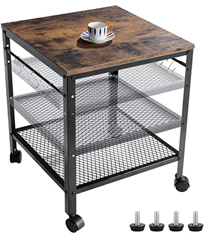 Rustic End Table, 2-Tier Side Table with Adjustable Height Shelf, 19.7 x 19.7 x 24, 143 lb Weight Capacity, Great for Mini Fridge Stand, Printer Stand, Aquarium Stand, Nightstand, Coffee Table
