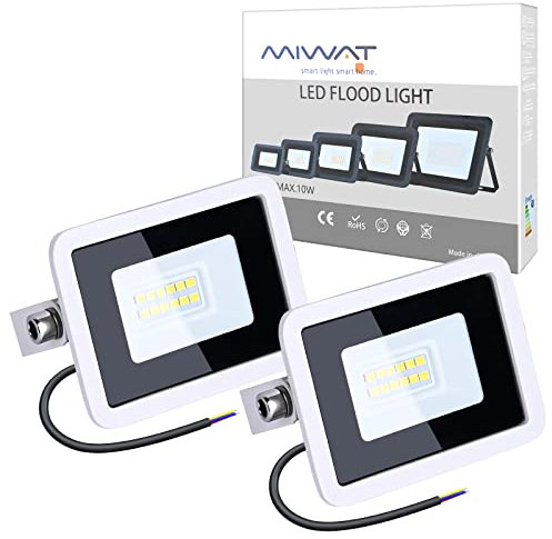 MIWATT Faretti a LED per esterni 10W luci a LED per esterni IP68 900 lumen, Luce bianca fredda,parco, patio, giardino, garage,2 Pezzi