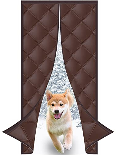 MEEYI Cortina de Puerta con Aislamiento térmico para Invierno Termal aislada Cortinas de la Puerta Puertas mosquiteras Exterior Tela Opaca insonorizada para Cocina corredera Puerta - Café 90x210cm