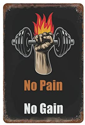 AOOEDM Gym Fitness No Pain No Gain Metal Sign for Home Coffee Garage Wall Decor Vintage Poster Bar Signs for Home Bar Retro Metal Tin Sign