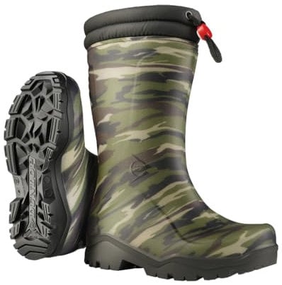 DUNLOP Kids Blizzard - Unisex Winter Safety Insulated Fashion Thermal Boot, Camouflage, Waterproof and Chemical Resistant PVC Wellie with Fur Lining and Traction Outsole for Outdoor Fun - EU35, UK2.5