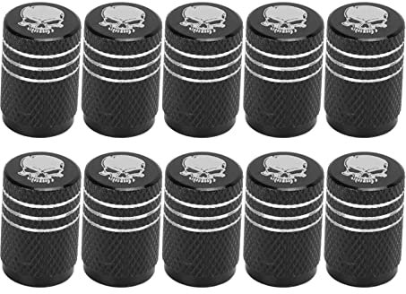 Reifenschaft-Ventilkappen, 10 Stück nkopf-Muster Auto-Rad-Reifen-Ventilschaftkappen Universal für Autos, SUVs, Motorrad Reifen, Luftschaftventil(Schwarz) ventilkappen Auto Totenkopf