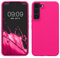 kwmobile Schutzhülle kompatibel mit Samsung S22 Hülle - Silikon Case Handyhülle S22 - Handyhülle Samsung S22 weiche Oberfläche - kabelloses Laden - Neon Pink