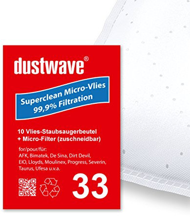 Dustwave® Lot de 10 sacs d'aspirateur pour aspirateur FAR Cyrius SC 3201 H, Adix - DIV 400 - Sac d'aspirateur de marque Dustwave® fabriqué en Allemagne + micro filtre inclus