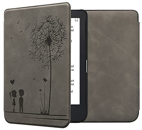 kwmobile Hülle kompatibel mit Kobo Clara 2E / Tolino Shine 4 Hülle - Kunstleder Cover - Pusteblume Love Grau
