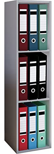 VCM Holzregal stehend | platzsparender Aktenschrank | Maße: H. 107 x B. 34 x T. 30 cm | Elegantes Regal stehend | Büroregal – Offas 3 Fach Grau