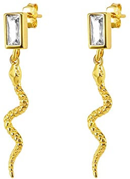 Lange Ohrringe Gold, Ohrringe Zirkonia Braut Schlange Rechteckiger Zirkonia Weiß mit 925 Silberner Nadel Knorpel Piercing Ohr für Frauen